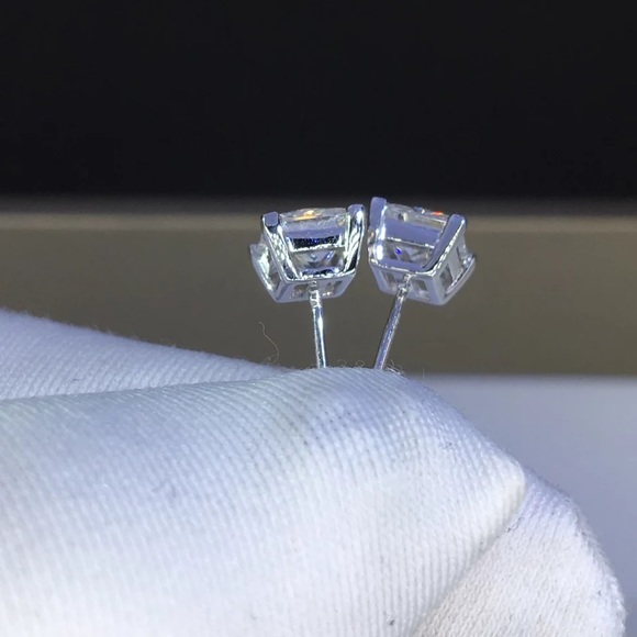 Square Cut Simulated Diamond Earrings Studs - Picture 11 of 16